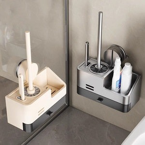 Soporte para escobilla de baño, ventosa montada en la pared, diseño rectangular moderno, fácil de limpiar, gris pólvora, blanco lechoso - Product Image 1