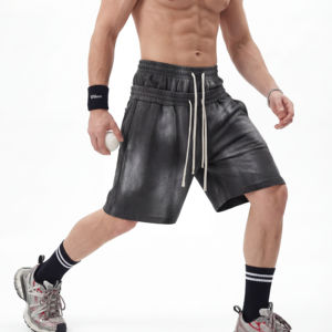 Pantalones Cortos de Hombre de Tela de Lana de 320G de Alto Gramaje, Estilo Vintage, con Doble Cintura, Lavado con Efecto Desgastado y Pulverizado, Servicio OEM - Product Image 1