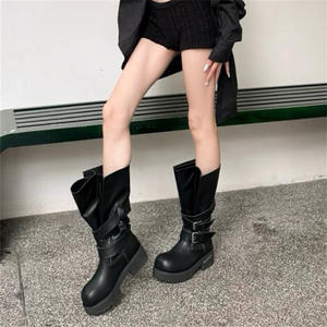 <span class=keywords><strong>Stivali</strong></span> Alti da <span class=keywords><strong>Donna</strong></span> Stile Coreano Sexy, Tinta Unita con Suola Spessa, Nuovo Design 2025, <span class=keywords><strong>Stivali</strong></span> da Moto a Gamba Larga - Product Image 3