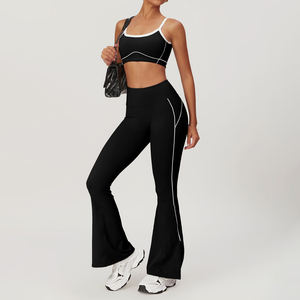 CUSTOM Yoga Fitness Leggings de sport LULU tissu élastique à séchage rapide pantalon évasé points contrastés - Product Image 1