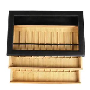 Factory Wholesale Bamboo Watch Bands Case Organizers Men Watch Strap Display Box With 2 Sliding Drawers