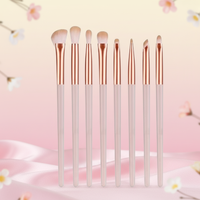 Ensemble de 8 pinceaux de maquillage pour les yeux, manche en bois rose, virole en aluminium, fibres synthétiques, format voyage portable pour les yeux et le nez