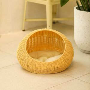 Lit rond en rotin fait main avec coussin moelleux pour chats ou petits chiens, <span class=keywords><strong>panier</strong></span> en osier pour animaux de compagnie - Product Image 6