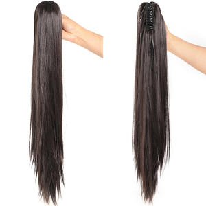 Perruques queue de cheval pour femmes, fibres synthétiques, lisses, avec clip à 8 dents, extensions de cheveux sans couture, résistantes à la chaleur, 140g, marque Henan - Product Image 2