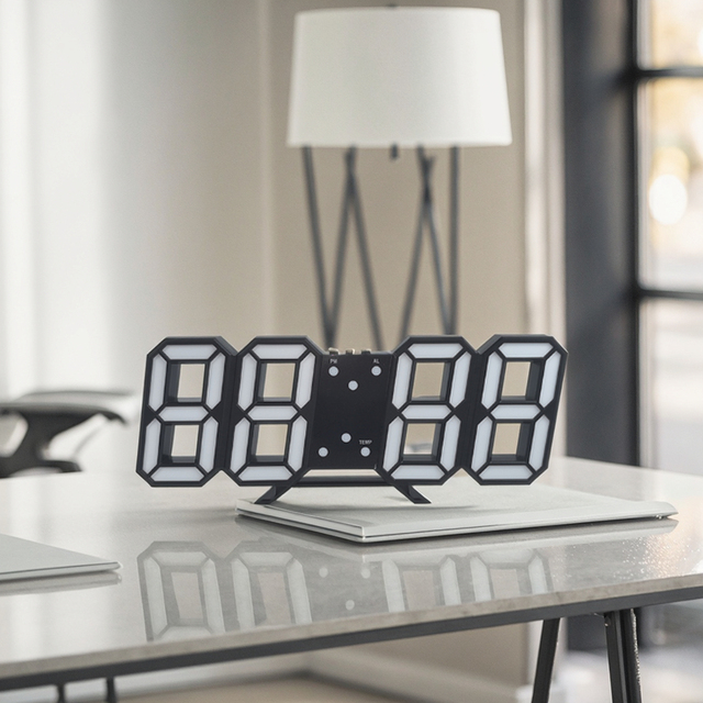 Modern Home 3D 9.05" LED Alarm Clock Desk/Wall Night Light Remote Control Snooze Auto/CUSTOM Brightness Living Room Plastic