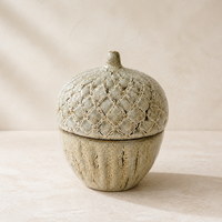 Pot décoratif en céramique Sandy fait main, écologique, texturé 3D, en forme de gland, avec couvercle, pour la décoration intérieure
