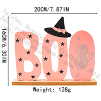 Décoration d'Halloween en bois : Panneau BOO avec lettres roses, chapeau de sorcière et chat, centre de table pour fête champêtre et décoration intérieure