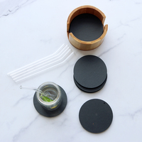 Lot de 8 dessous de verre, 4 pouces, 8 pièces de sous-verres ronds en ardoise, avec support en bambou, paille et brosse assortie pour le Bar, la cuisine, décor pour la maison