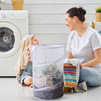 Grand panier à linge pliable cylindrique, design en maille durable, sac de rangement multifonctionnel pour vêtements et linge domestique