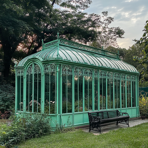 في الهواء الطلق العتيقة الكبيرة فيكتوريا نمط قبة مقوسة النوافذ جناح الدفيئة المعادن الخضراء شرفة الديكور مانور - Product Image 5