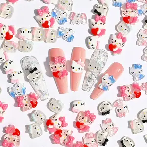 New Resin Sweet Cute Cartoon Hello Kitty Nail Charms Ice Transparent Cute Cat Nail Tech Supplies 3D Kawaii Nail Charms