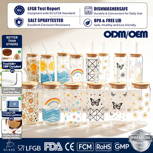 Vasos de Vidrio de Borosilicato con Tapa de Bambú y Pajita, Vaso Reutilizable Tipo Lata de Cerveza para Café Helado, Té, Zumo, Batidos y <span class=keywords><strong>Agua</strong></span> - Product Image 1