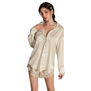 Pijamas de Mujer Xianyi, Estilo Boyfriend, Sexy, Verano, Elegantes, Talla Grande, Ligeras, Poliéster, Manga Larga, Cuello en V, con Encaje, ODM - Product Image 5