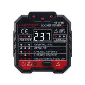 Habotest HT106B D E 소켓 테스터 디지털 디스플레이 전압 감지기 미국 EU 영국 플러그 화재 접지 제로 라인 극성 위상 확인 - Product Image 1