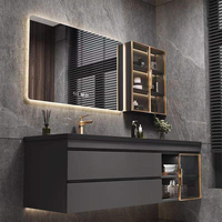 Kabinet rias kamar mandi cermin LED pasang dinding desain Modern mewah kustom pabrik dengan wastafel marmer terintegrasi persegi panjang