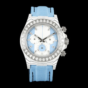 Montre-bracelet chronographe NTPT en carbone blanc exceptionnelle, cadran bleu glace rond, diamants, montre de pilote pour homme, modèle Runway - Product Image 1