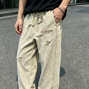 Pantalones Deportivos Personalizados para Hombre, Cintura Elástica, 100% Algodón, Estilo Casual Otoñal, Bolsillos, Logotipo en la Pierna Izquierda, Cordón Ajustable, Lavado Arena - Product Image 2