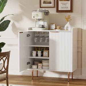Modern witte koffiebar kast met wijnrek, lade en opbergruimte, witgouden sideboard bar kast voor thuis - Product Image 2
