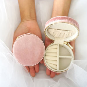 Custom Logo Round <b>Travel</b> Mini Velvet <b>Jewellery</b> Storage Case Jewelry <b>Box</b> Pearl With Zipper Jewelry Storage <b>Box</b> - Product Image 5