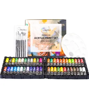 Offre Spéciale 48 couleurs Artiste Peinture Acrylique Set En Boîte De Papier À Colorier Avec 6 brosses Et 1 Palette