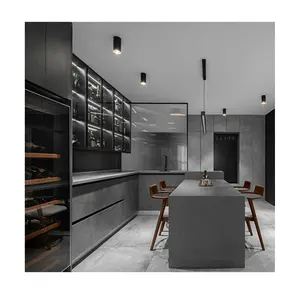 Lemari dapur Modular Modern desain Kepulauan PVC siap rakitan Aksesori lemari dapur Set lengkap 1 Set Villa