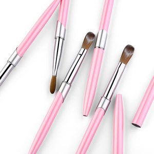 แปรงอะคริลิคสำหรับต่อเล็บ ขนโคลินสกี้แท้ 100% ด้ามจับโลหะสีชมพูแบบจีบ แปรงสำหรับมืออาชีพ - Product Image 5