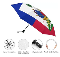 Nouveau Parapluie Automatique Pliant Moderne à Trois Volets avec Carte du Drapeau d'Haïti Imprimée Personnalisée, Protection UV, Coupe-Vent