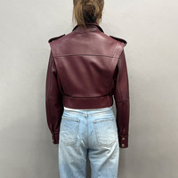 Jancoco Vente en gros Veste en cuir courte à col montant pour femme, en cuir de mouton véritable personnalisé, avec bretelles