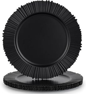 <span class=keywords><strong>Assiettes</strong></span> de présentation en plastique réutilisables noires à nervures florales de 13 pouces pour événements en gros, fêtes, mariages, festivals, baby showers - Product Image 1