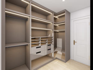 خزانة مفتوحة من الخشب الصلب الحديث والصغير الصم حسب الطلب لغرفة النوم تشمل أضواء LED - Product Image 4