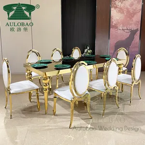 Luxurious Mirror Stainless Steel Wedding Supplies Gold Table For 8 People