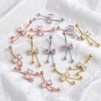 Xinfocus Anneaux de nombril tendance avec nœud pendante en acier inoxydable, bijoux de corps, barre de nombril, bijoux de corps à la mode pour femmes et hommes