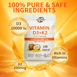Cápsulas Blandas de Vitamina D3 de Alta Potencia 5000 UI + 100mcg K2 (como MK-7) de Marca Privada OEM para la Salud Ósea y Cardíaca, Fábrica Certificada GMP - Product Image 4