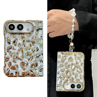 Étui pour iPhone Duo Fold 18, plaqué or, imprimé léopard, bracelet en perles, luxe, pour femmes, pliable, coque OEM