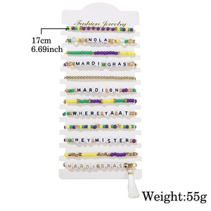 Fashion Jewelry Mardi Gras <b>Beaded</b> <b>Bracelet</b> Set Letter Charm Elastic Stackable Party Gift Jewelry - Product Image 4