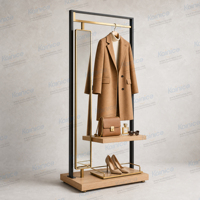 Présentoir Commercial de Luxe Kainice pour Vêtements, Porte-Manteau Suspendu avec Miroir et Étagère de Rangement pour Showroom de Créateurs