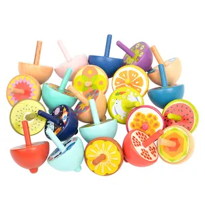 Toys 2023 Popular New Product Ideas Solid Wood Colourful Animal fruit sugar Wooden Spinning Tops For Boys and Girls