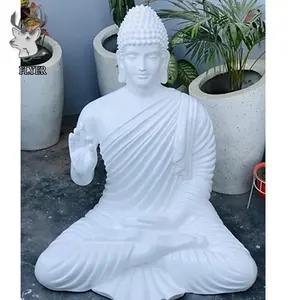 Sculpture de pierre de jardin Sculpture extérieure Statues de bouddha en marbre blanc grandeur nature Sculpture de bouddha assis