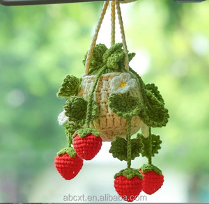 Mini <b>Car</b> Flower Decor Hangings Auto <b>Hook</b> Woven Crochet Strawberry Pot Plant for <b>Car</b> Pendant - Product Image 1