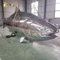Sculpture de poisson en acier inoxydable de grande taille pour jardin extérieur, fournie par le fabricant RELONG