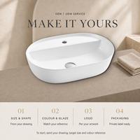 Lavabo ovale en céramique 50x38cm à poser, blanc brillant, moderne, résistant à l'eau, rebord fin, trou unique pour robinet