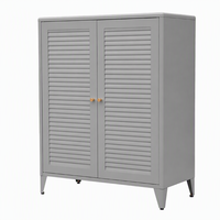 Meuble à chaussures moderne et élégant sur pied avec 2 portes battantes, étagères réglables, armoire de rangement en acier pour salon, multi-scénarios