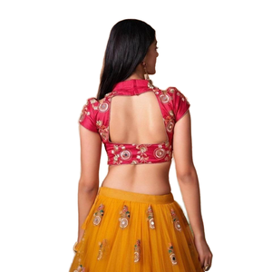 Impresionante trabajo de espejo amarillo Lehenga Choli Net Recepción Wear Vestido de red decorativo - Product Image 1