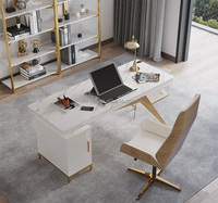 Meja dan Kursi Kantor Rumah Mewah Modern dengan Permukaan Batu Marmer, Meja Kerja Komputer MDF, Meja Kantor Bos, Perabotan