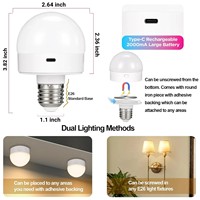 Bombilla LED Moderna RGB Regulable con Control Remoto E27/E26, Lámpara de Pared Recargable con Carga Tipo-C, Precio al por Mayor