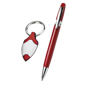Ensemble cadeau stylo bille rouge et porte-clés avec finition argentée et emballage en boîte de velours - Product Image 2