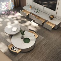 Dernière mode, design créatif simple, base en acier inoxydable doré argenté, combinaison de tiroirs, table basse, ensemble de tables TV CF025