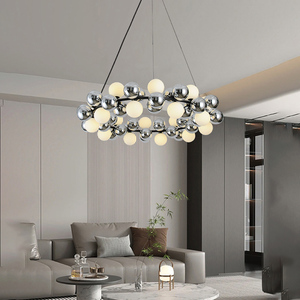 Lustre long en verre chromé de style nordique pour intérieur, luminaires suspendus de luxe avec design haricots magiques noirs et blancs, vente en gros - Product Image 3