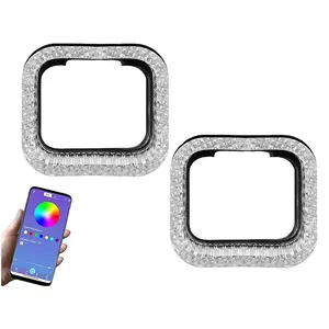 2PC 1.5" 5D Crystal LED Angel Eye DRL Cover Scan Turn Signal Adjust Brightness Function Car Headlight Shrouds