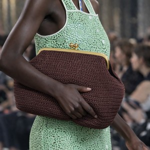 Bolso de mano a rayas de paja para mujer, con forma de marco, correa única, estilo bohemio, cierre de broche, para uso diario - Product Image 6